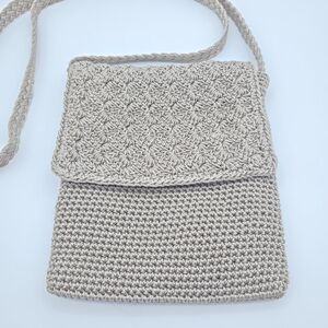 Handmade Crochet Crossbody Bag Beige Boho Knit Shoulder Purse